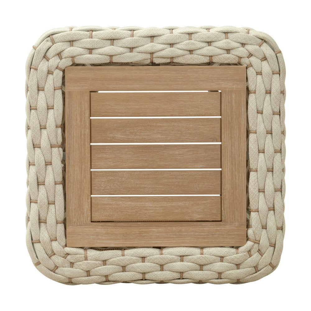 Natural and White Square Solid Wood and Wicker Outdoor Coffee Table - 24-inch