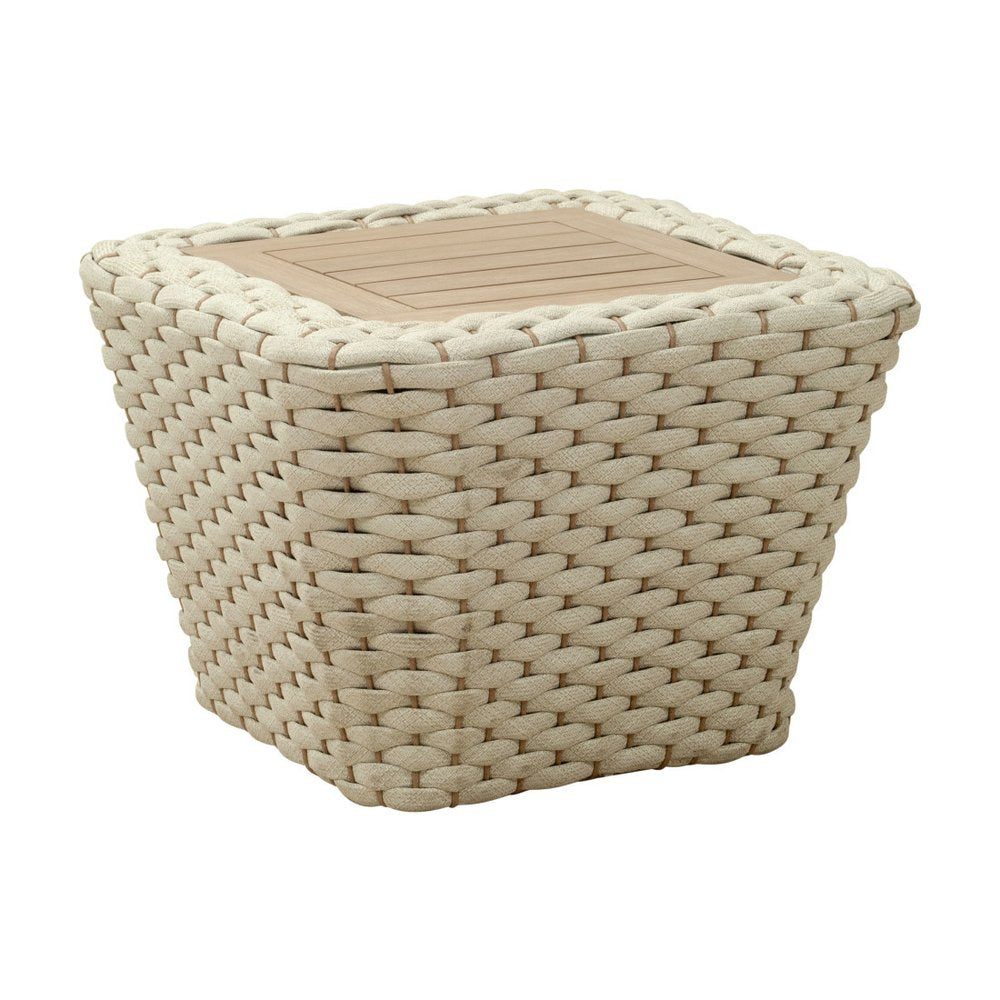 Natural and White Square Solid Wood and Wicker Outdoor Coffee Table - 24-inch