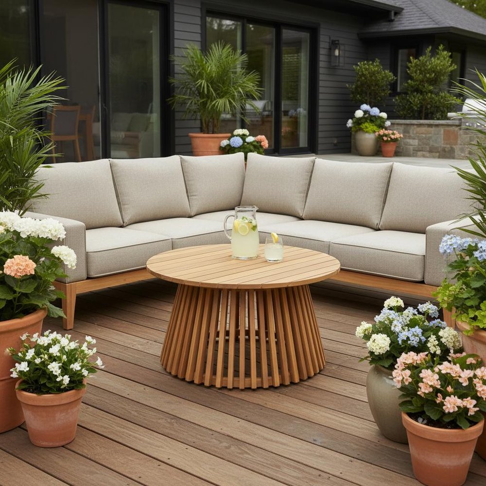 Natural Rounded Solid Wood Outdoor Coffee Table - 32-inch