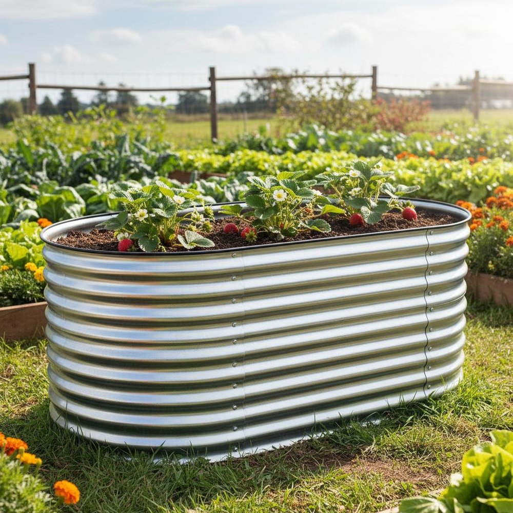 Silver Metal Oval Raised Garden Bed - 32 X 63-inch