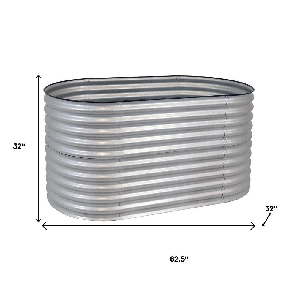 Silver Metal Oval Raised Garden Bed - 32 X 63-inch