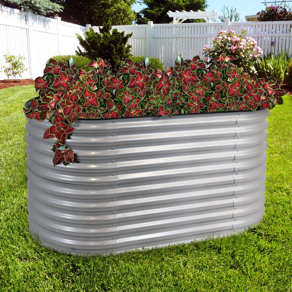 Silver Metal Oval Raised Garden Bed - 32 X 63-inch