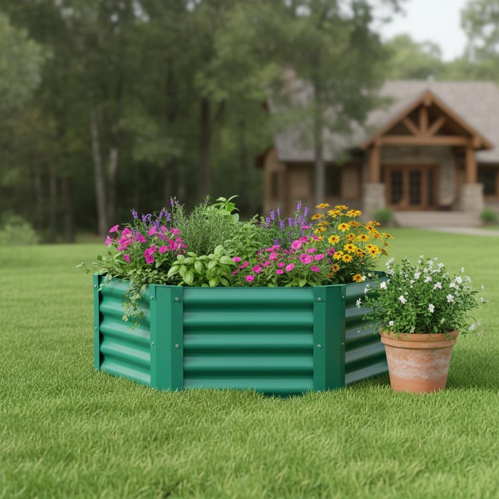 Green Steel Hexagon Planter Box - 16 X 41-inch