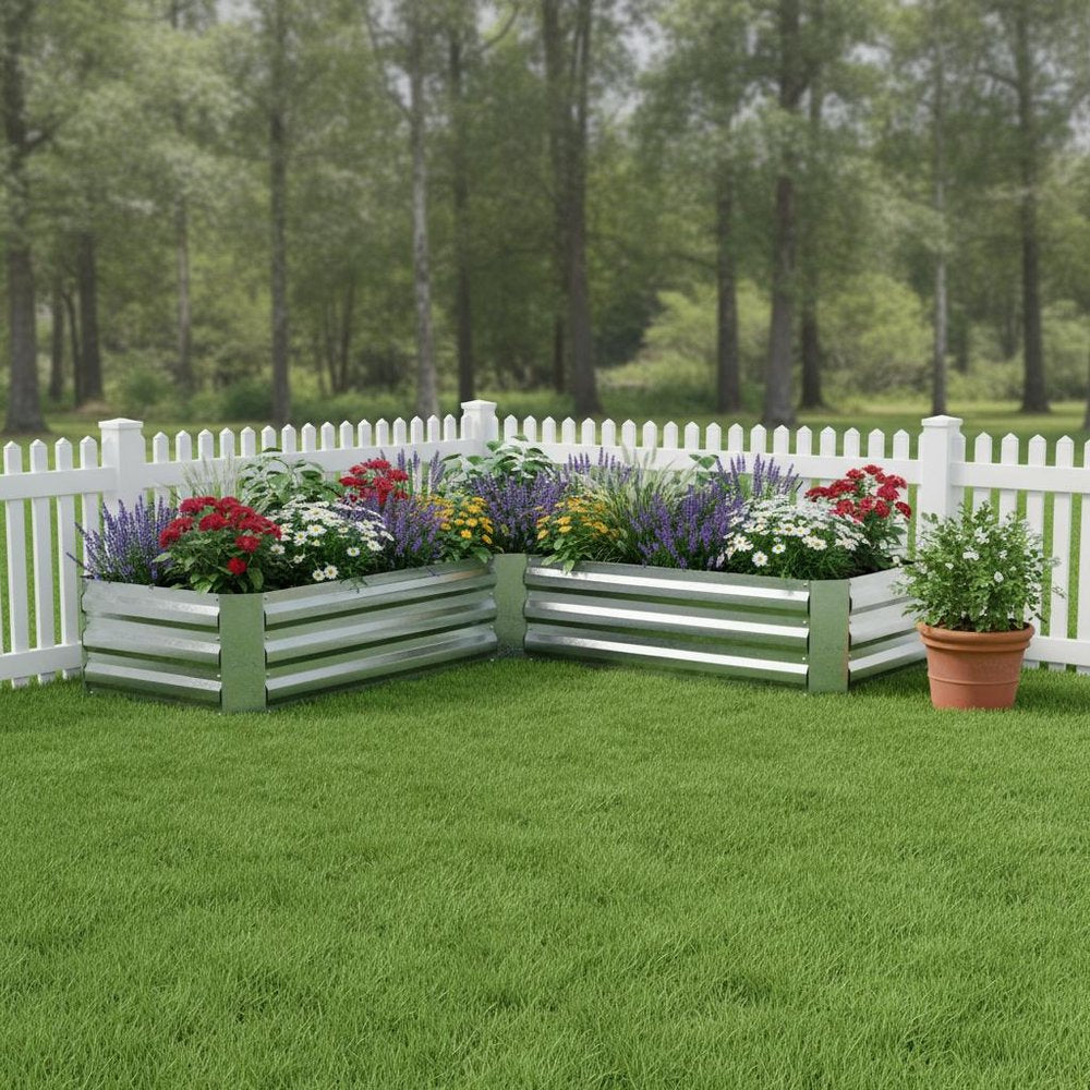Silver Steel L Shape Raised Garden Bed - 12 X 60-inch
