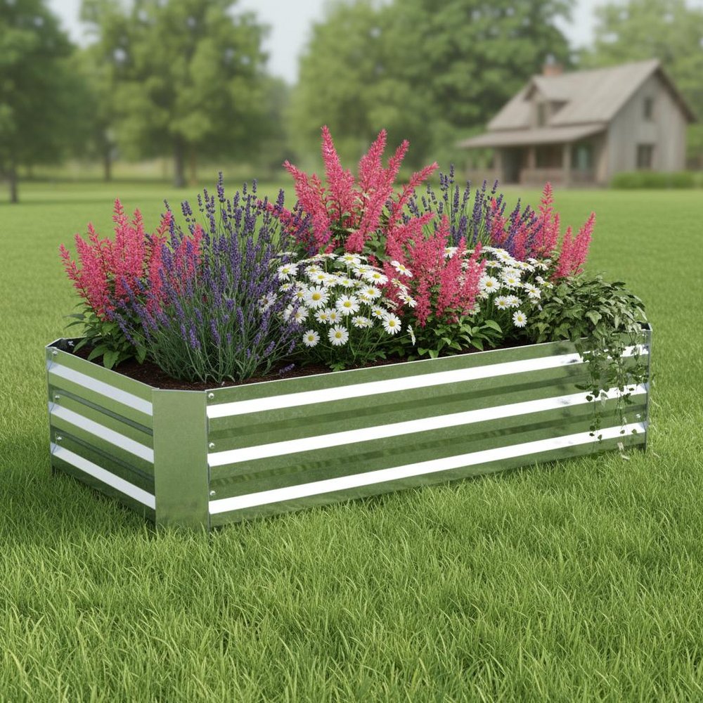 Silver Metal Rectangular Raised Garden Bed - 12 X 48-inch