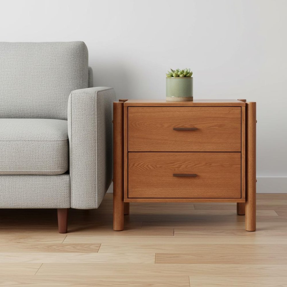 Walnut Solid Wood Two Drawer Nightstand - 22-inch