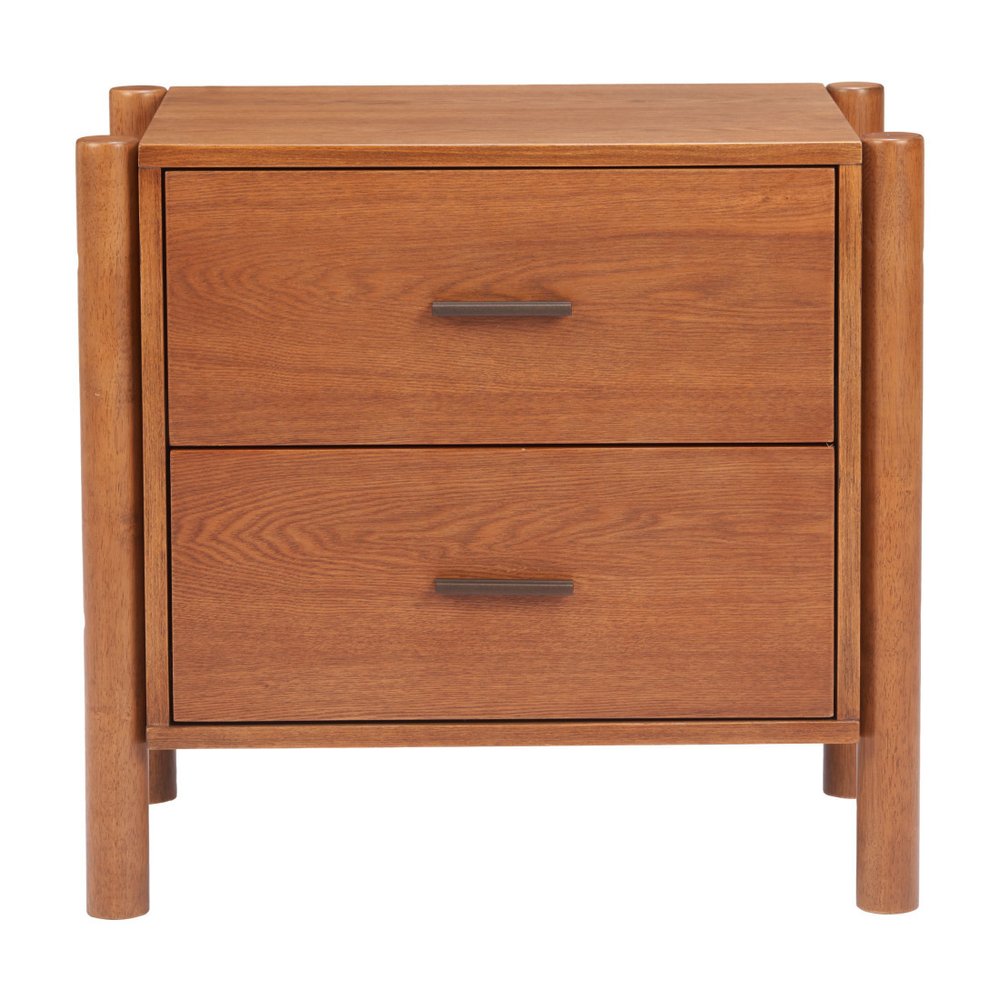 Walnut Solid Wood Two Drawer Nightstand - 22-inch
