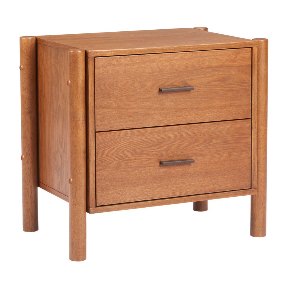 Walnut Solid Wood Two Drawer Nightstand - 22-inch
