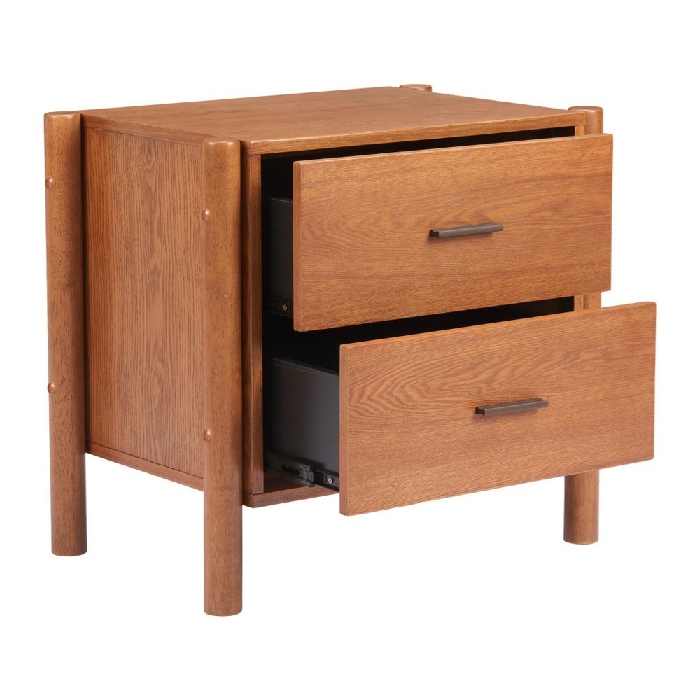 Walnut Solid Wood Two Drawer Nightstand - 22-inch