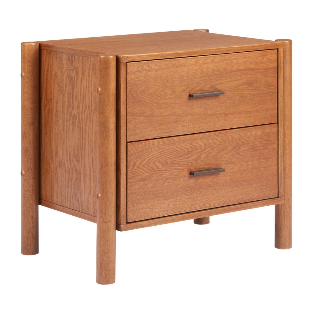 Walnut Solid Wood Two Drawer Nightstand - 22-inch