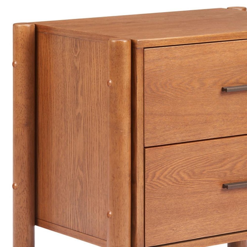 Walnut Solid Wood Two Drawer Nightstand - 22-inch