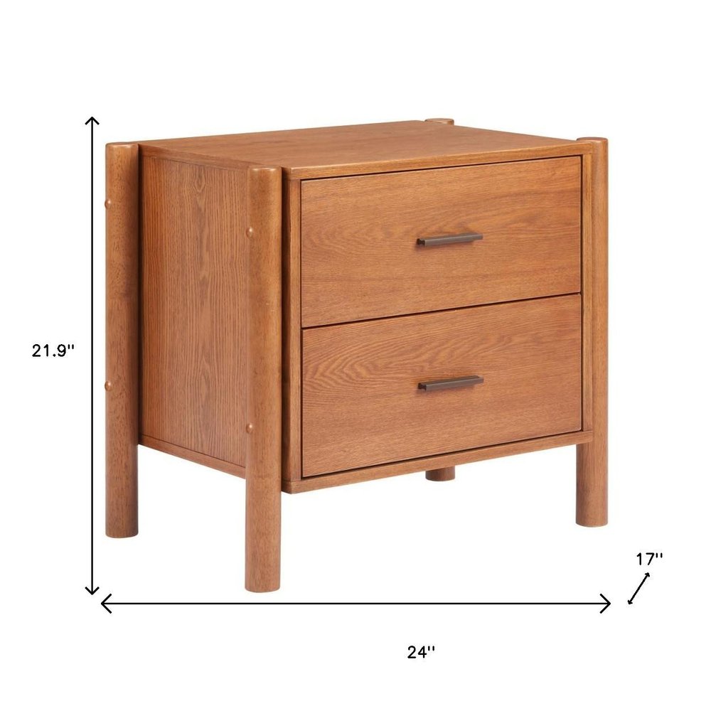 Walnut Solid Wood Two Drawer Nightstand - 22-inch