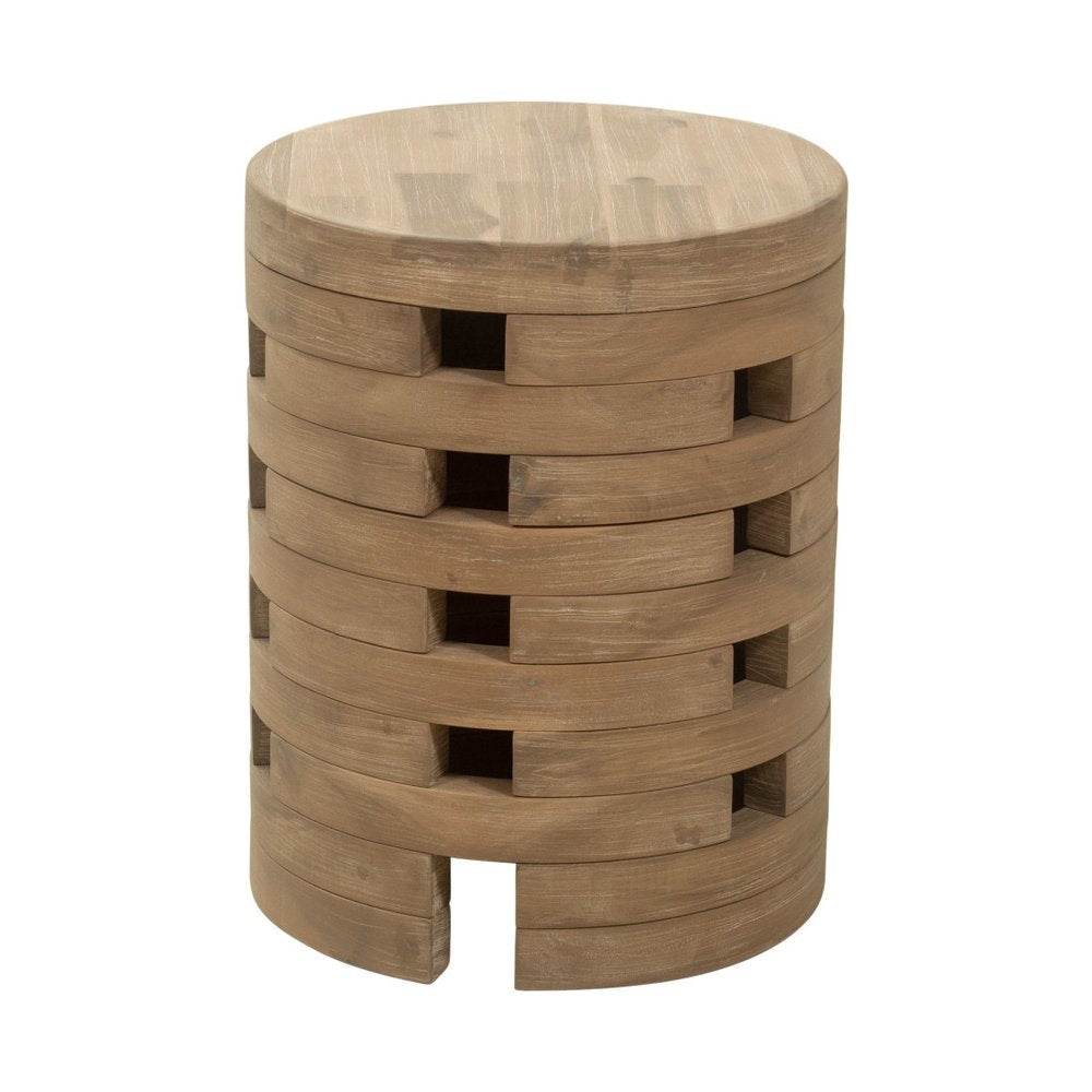 Natural Solid Wood Round Outdoor Side Table - 14-inch