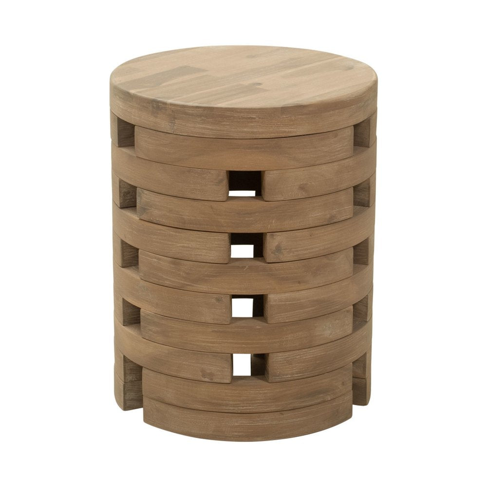 Natural Solid Wood Round Outdoor Side Table - 14-inch