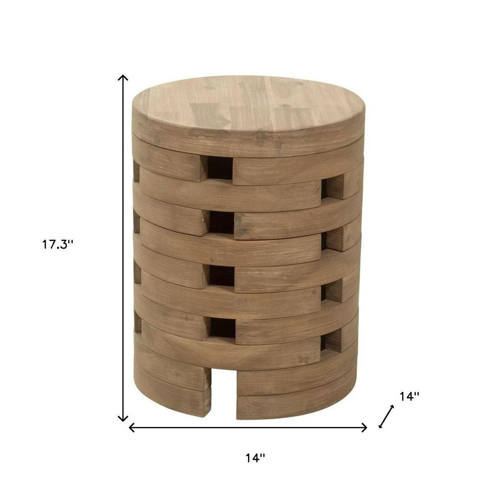 Natural Solid Wood Round Outdoor Side Table - 14-inch