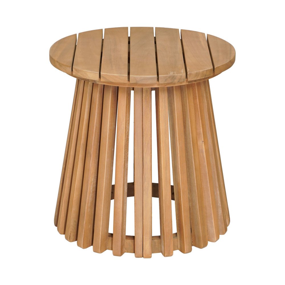 Natural Solid Wood Round Outdoor Side Table - 16-inch