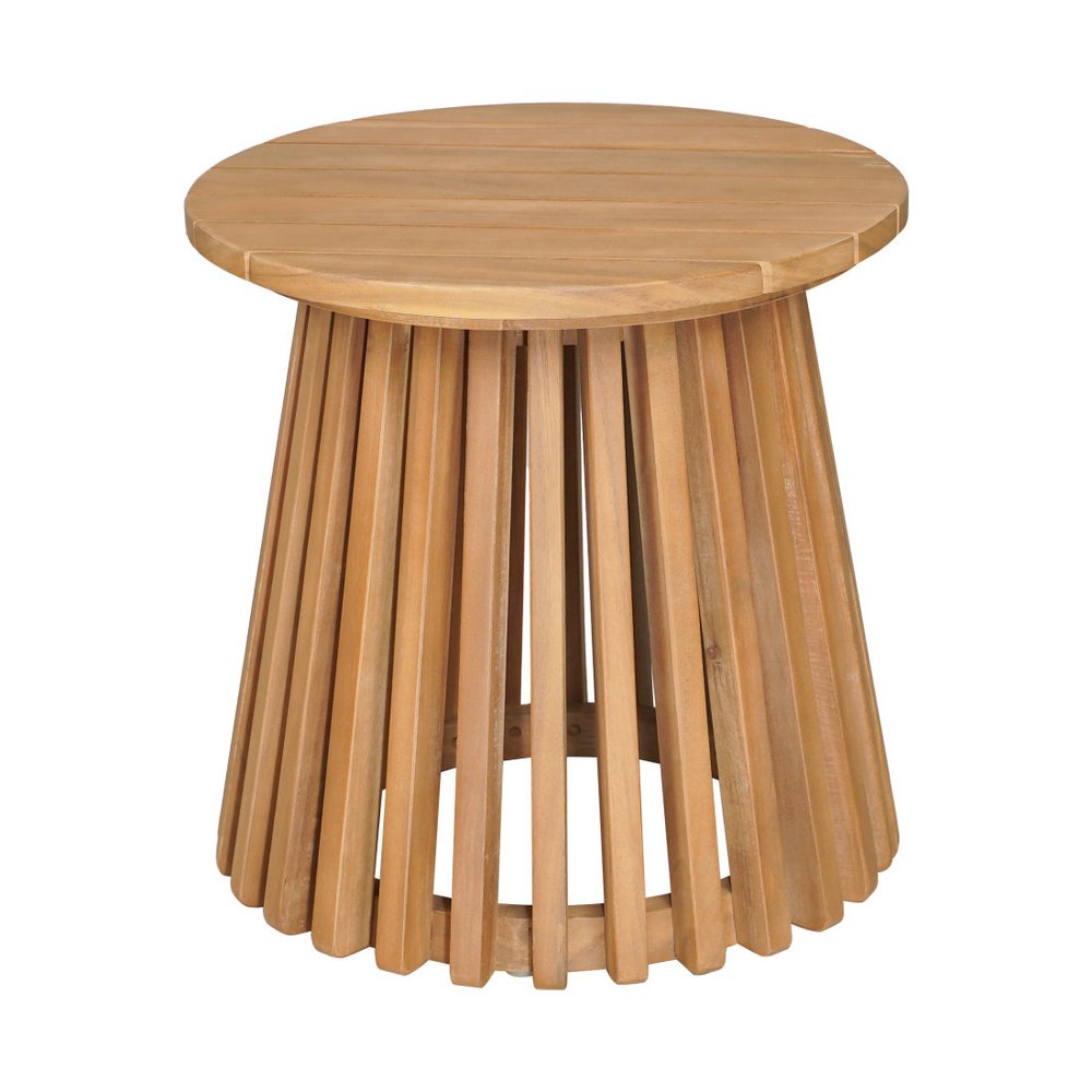 Natural Solid Wood Round Outdoor Side Table - 16-inch