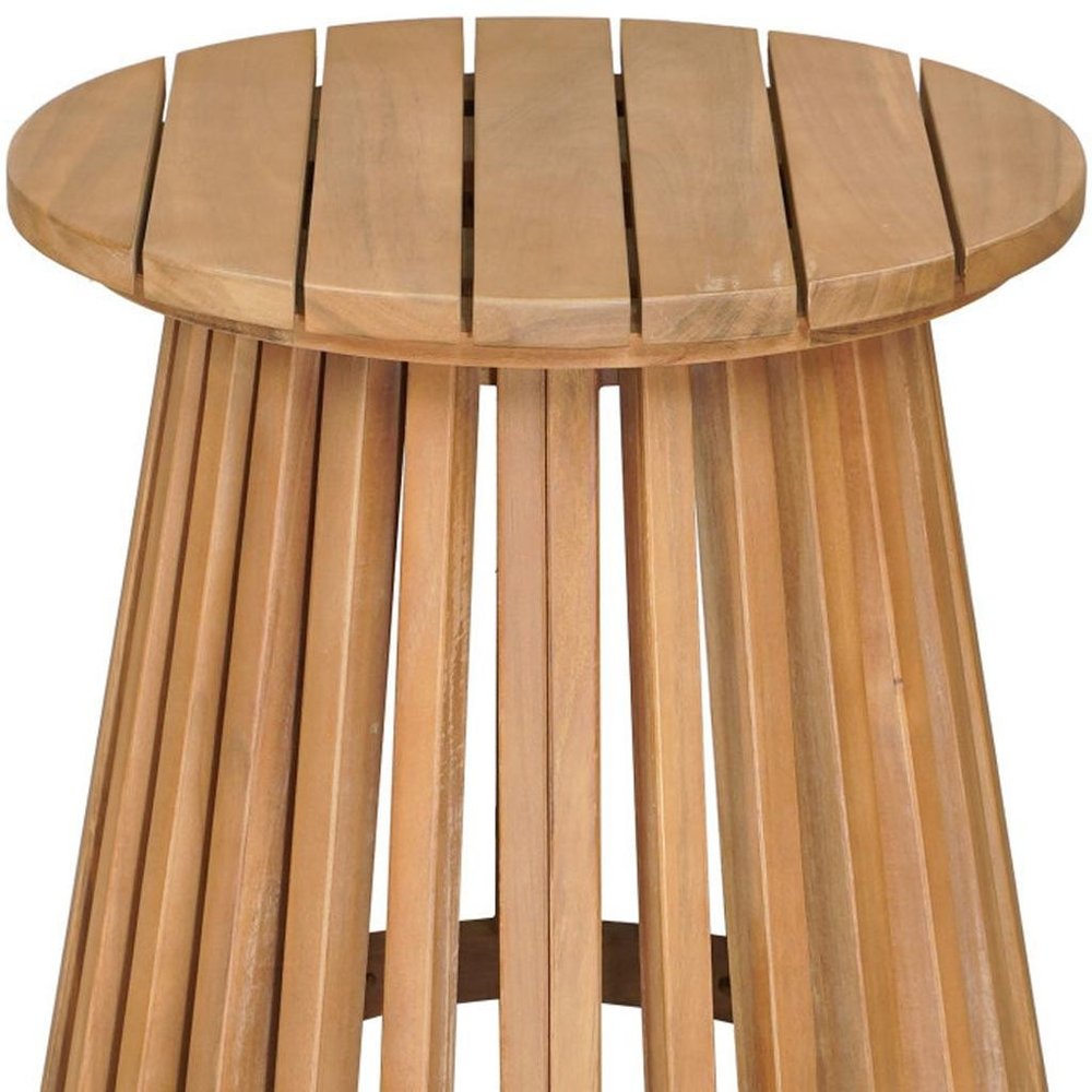 Natural Solid Wood Round Outdoor Side Table - 16-inch