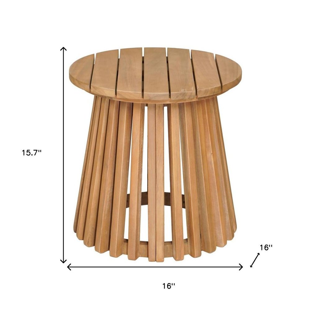 Natural Solid Wood Round Outdoor Side Table - 16-inch