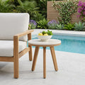 Beige and Natural Stone and Solid Wood Round Outdoor Side Table - 16-inch