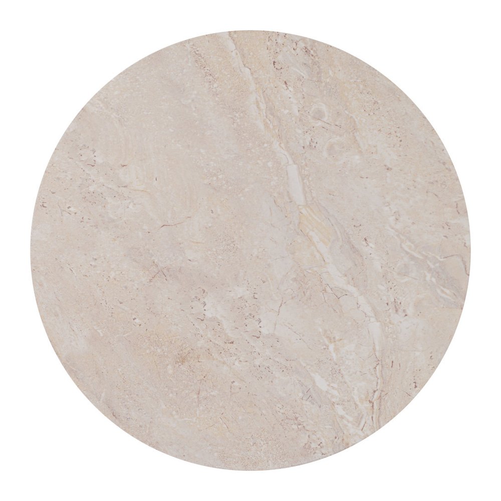 Beige and Natural Stone and Solid Wood Round Outdoor Side Table - 16-inch