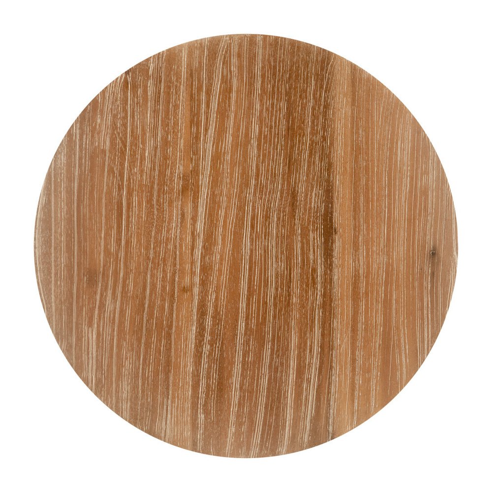 Natural and Gray Solid Wood and Faux Concrete Round Outdoor Side Table - 14-inch