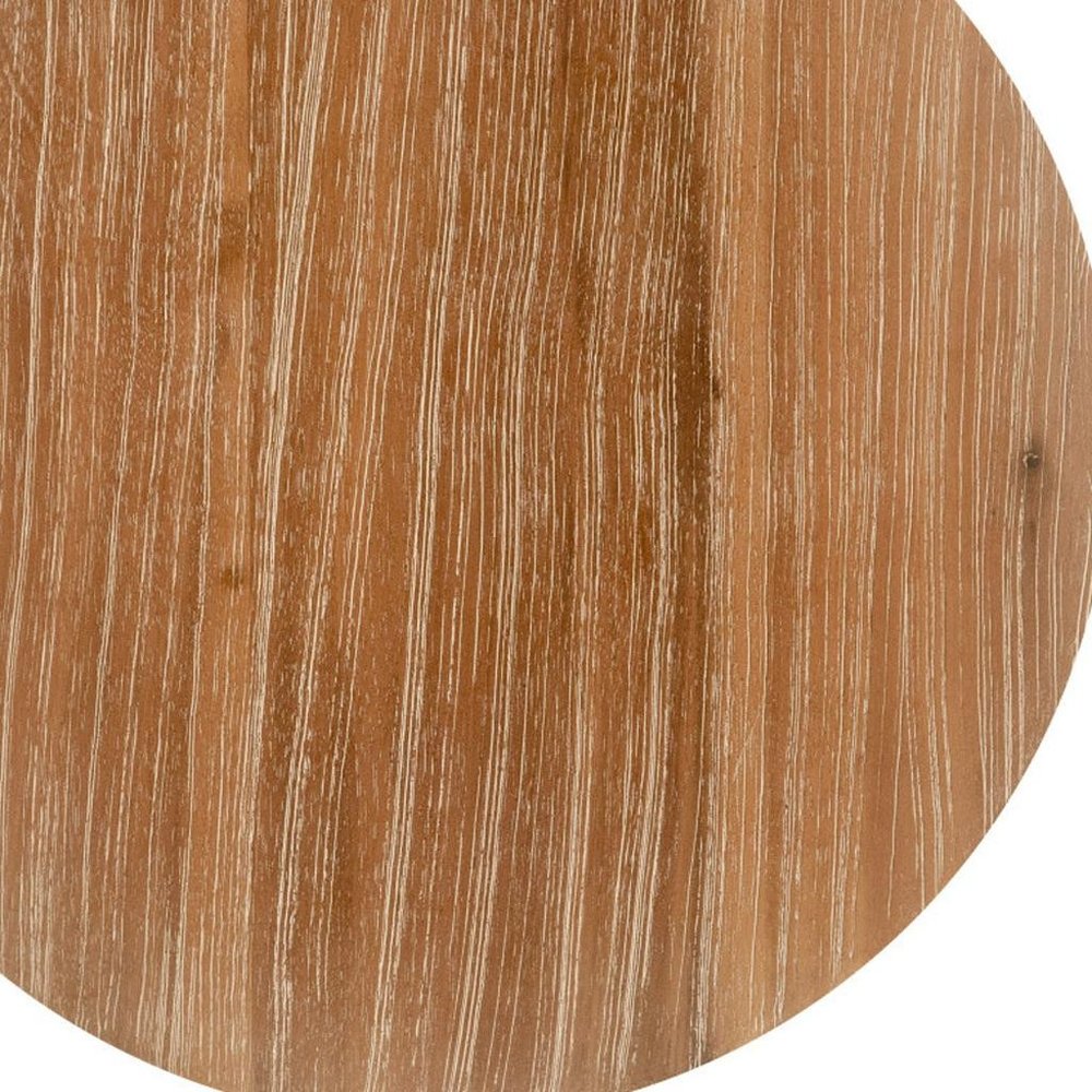 Natural and Gray Solid Wood and Faux Concrete Round Outdoor Side Table - 14-inch