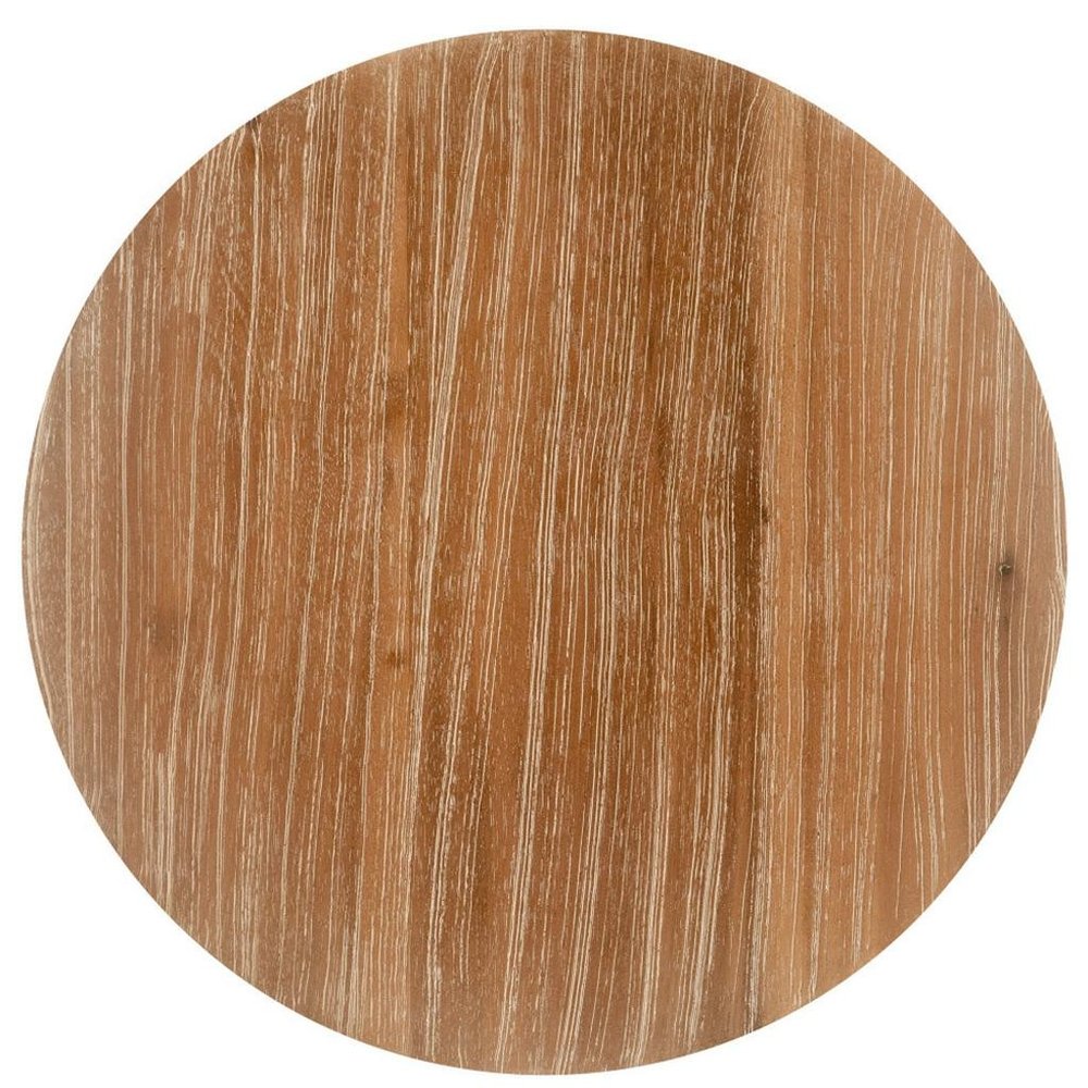 Natural and Gray Solid Wood and Faux Concrete Round Outdoor Side Table - 14-inch