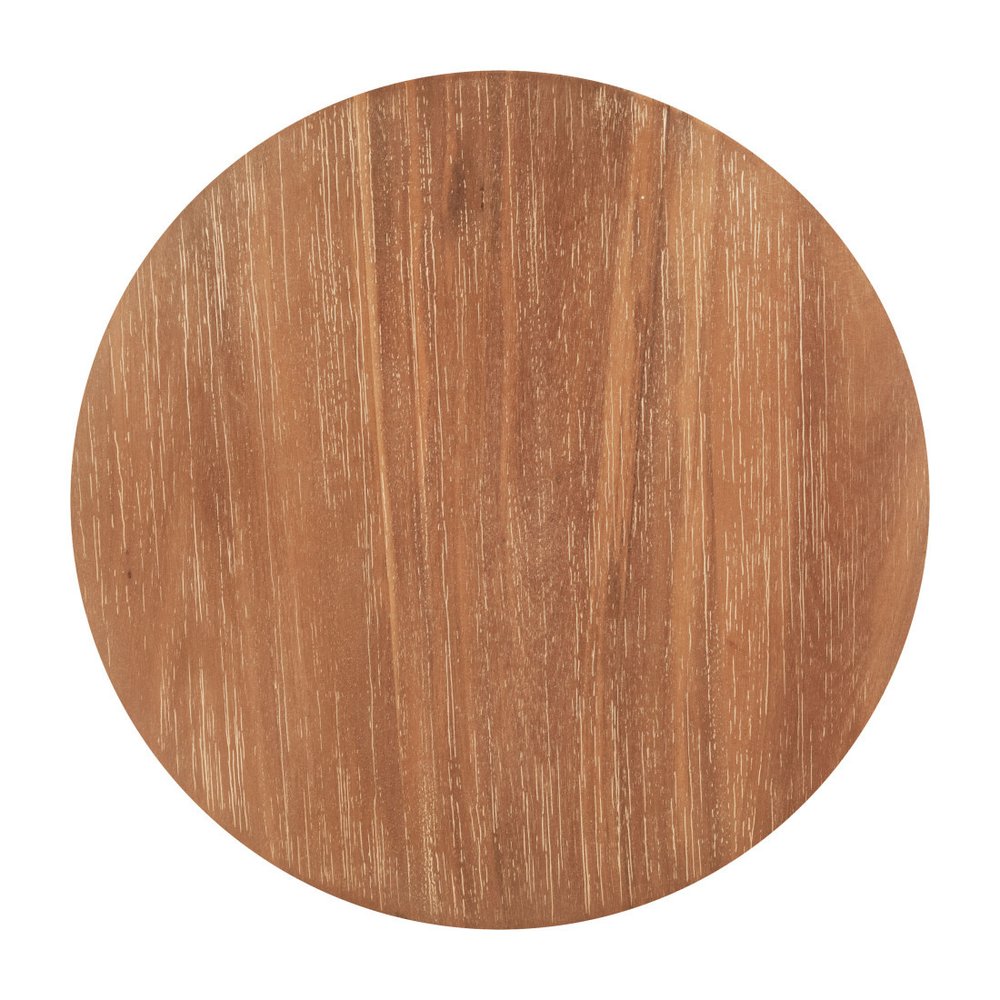 Natural and Black Solid Wood and Faux Concrete Round Outdoor Side Table