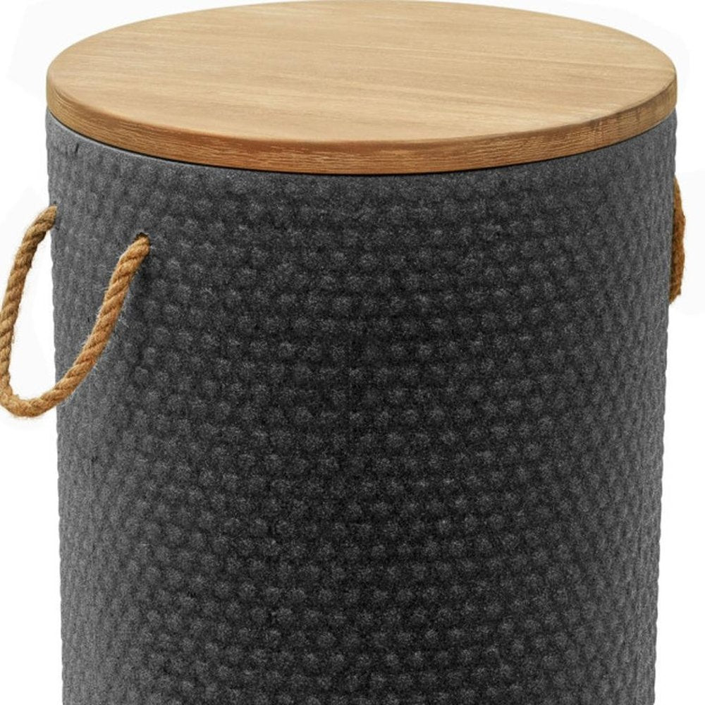 Natural and Black Solid Wood and Faux Concrete Round Outdoor Side Table