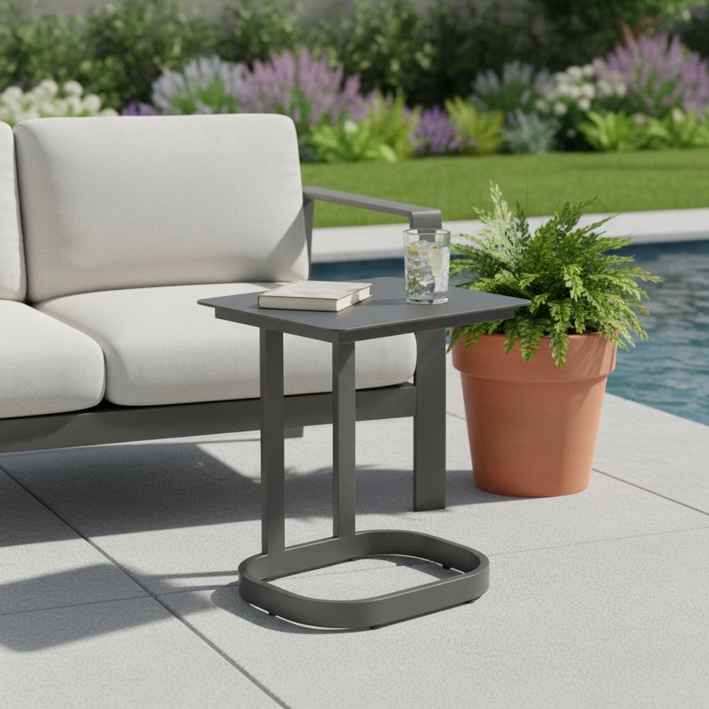 Black Aluminum Outdoor Side Table - 22-inch