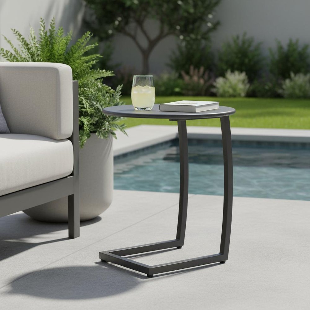 Black Aluminum Round Outdoor Side Table - 20-inch