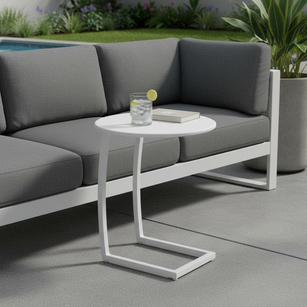White Aluminum Round Outdoor Side Table - 20-inch