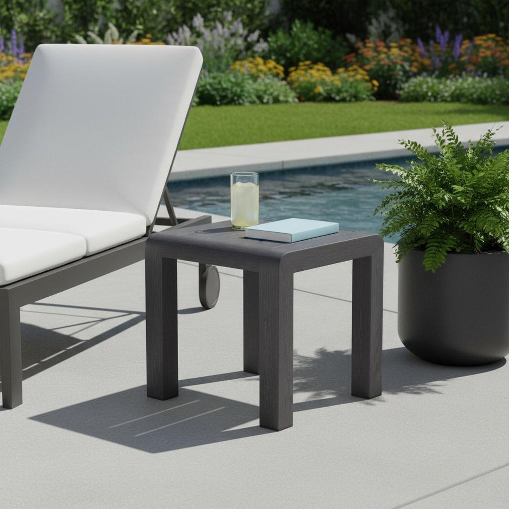 Black Aluminum Square Outdoor Side Table - 23-inch