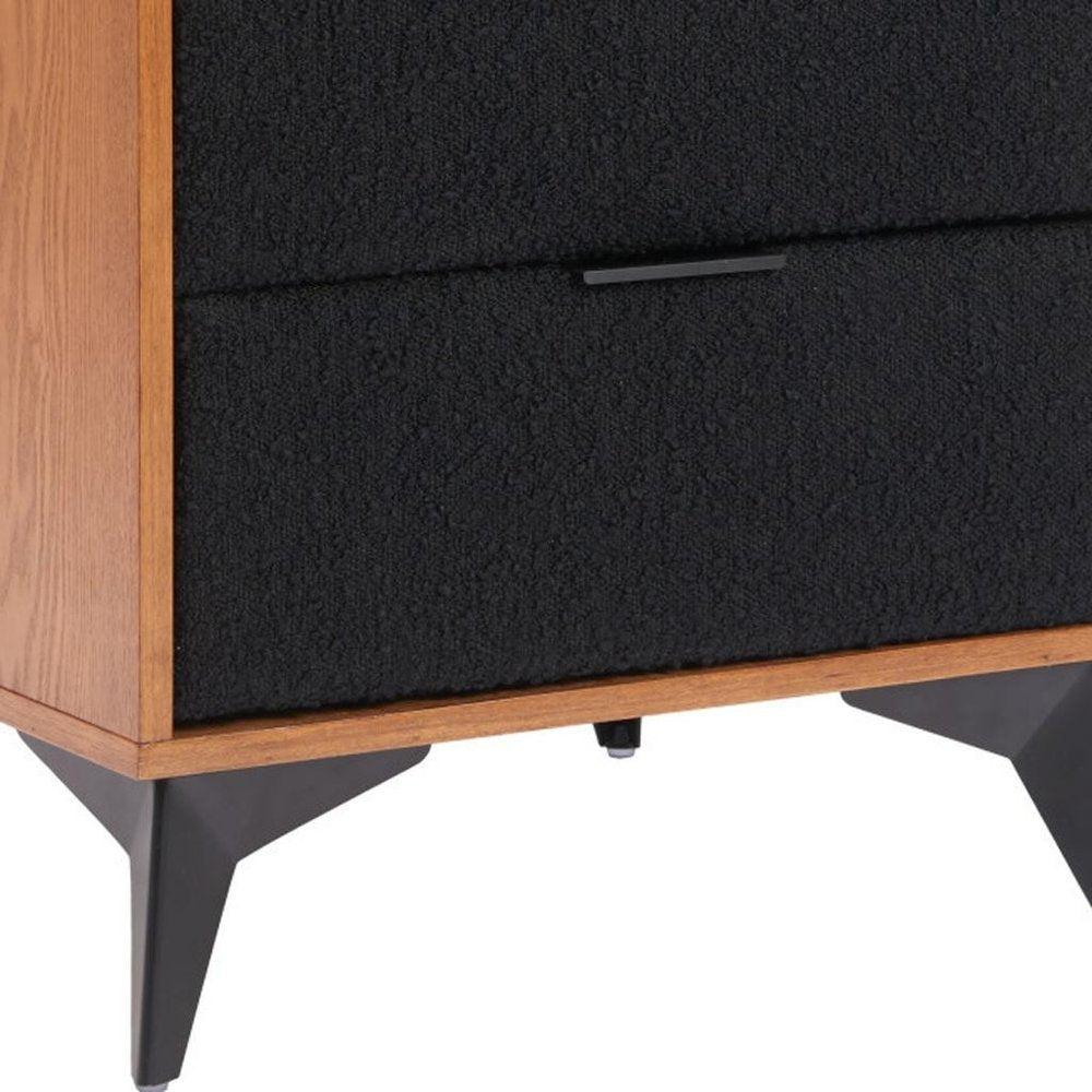 Walnut Wood and Steel Two Drawer Nightstand - 21-inch