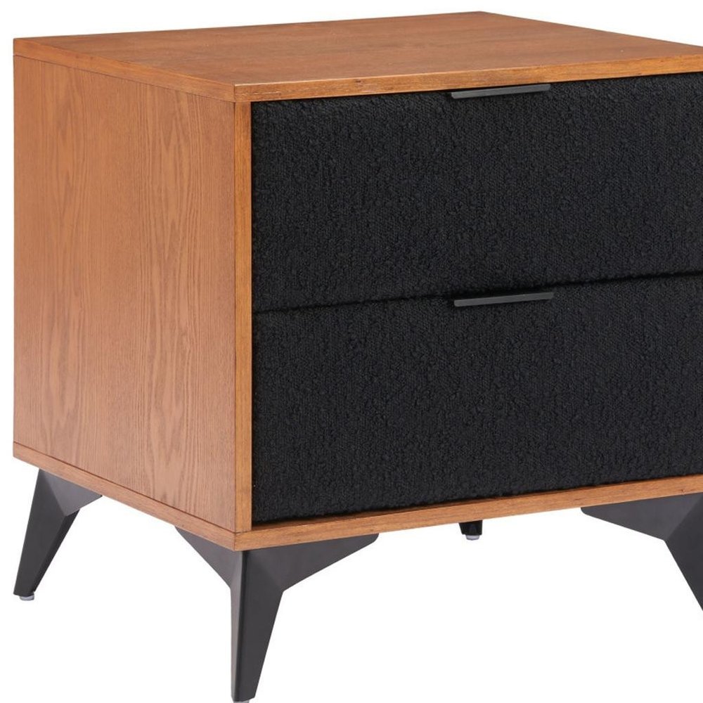 Walnut Wood and Steel Two Drawer Nightstand - 21-inch