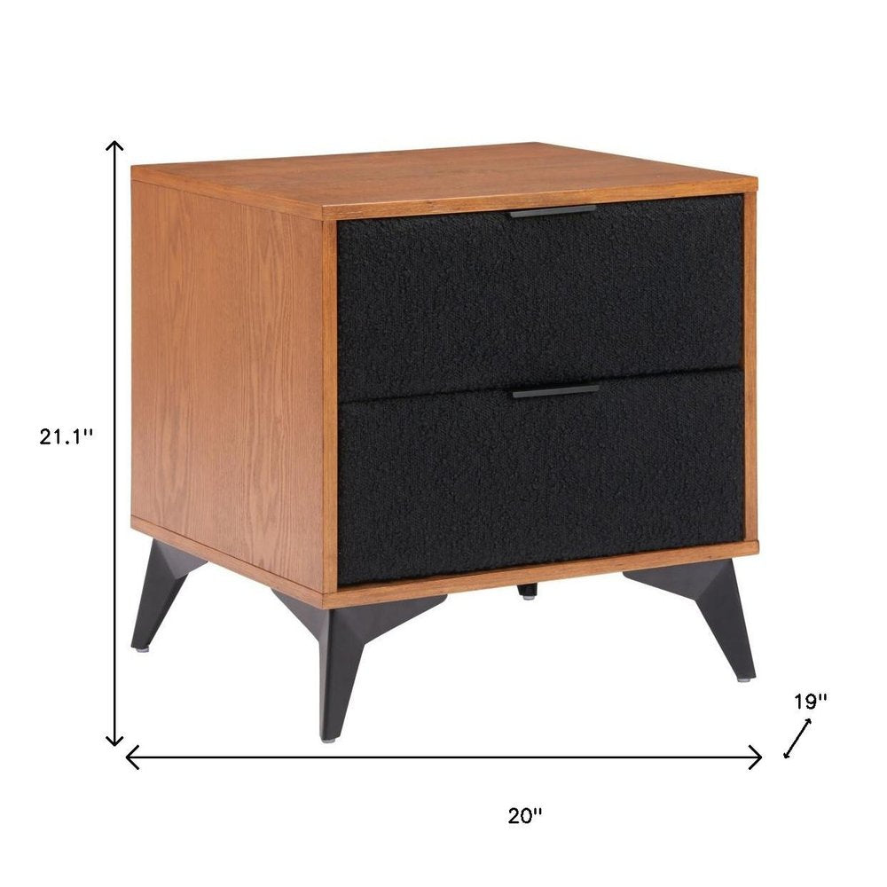 Walnut Wood and Steel Two Drawer Nightstand - 21-inch