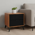 Walnut Wood and Steel Two Drawer Nightstand - 21-inch