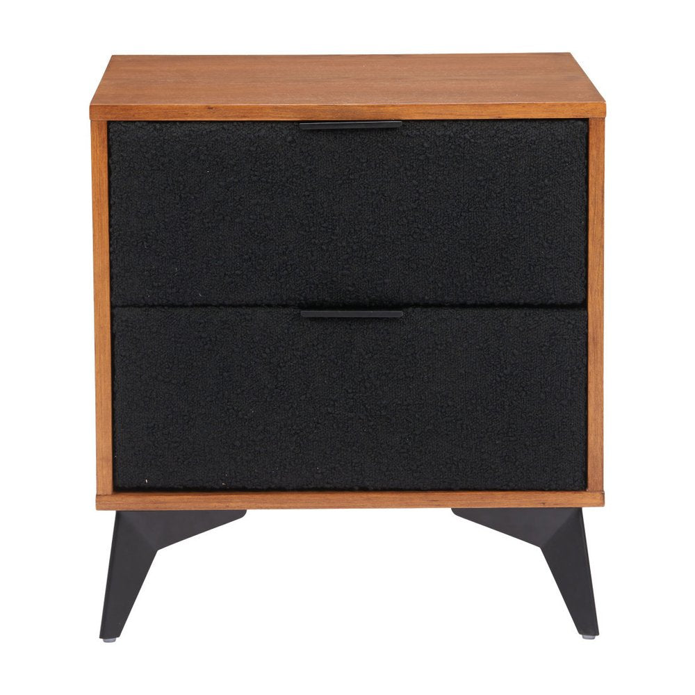 Walnut Wood and Steel Two Drawer Nightstand - 21-inch