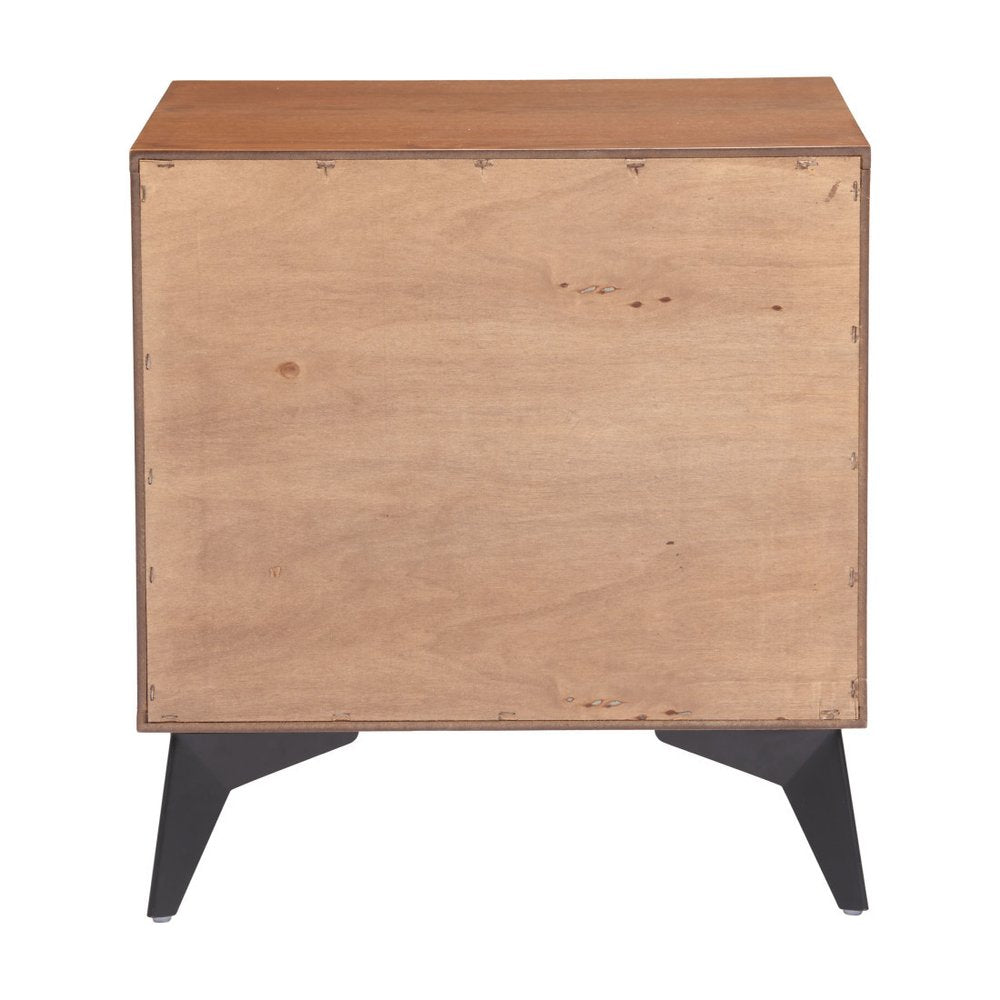 Walnut Wood and Steel Two Drawer Nightstand - 21-inch