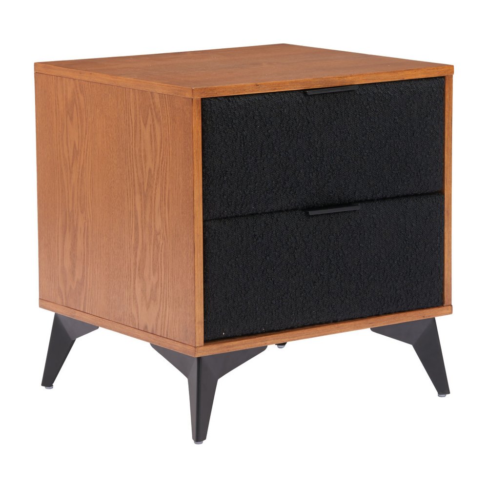 Walnut Wood and Steel Two Drawer Nightstand - 21-inch