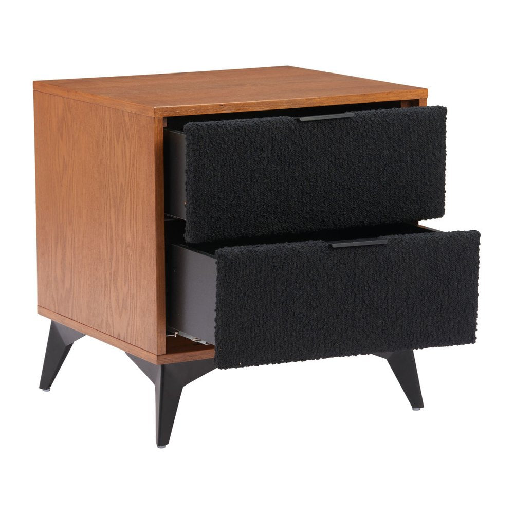Walnut Wood and Steel Two Drawer Nightstand - 21-inch
