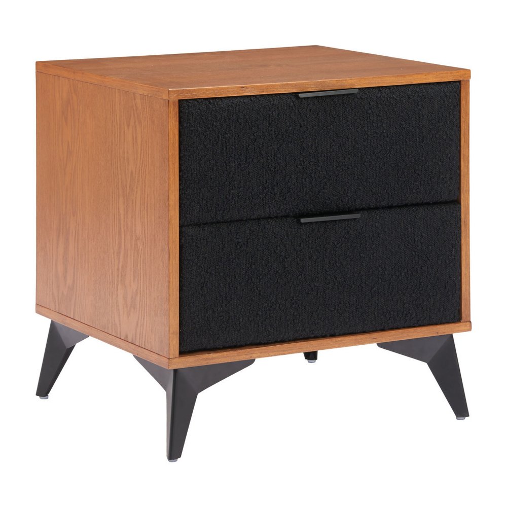 Walnut Wood and Steel Two Drawer Nightstand - 21-inch