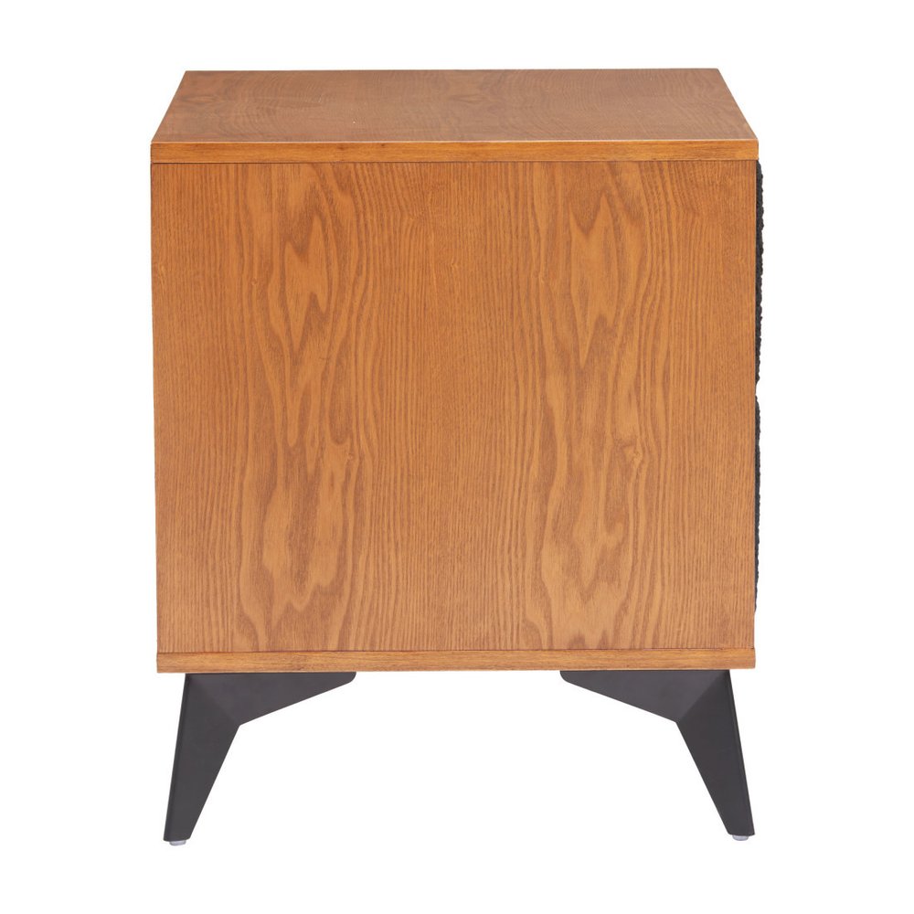 Walnut Wood and Steel Two Drawer Nightstand - 21-inch