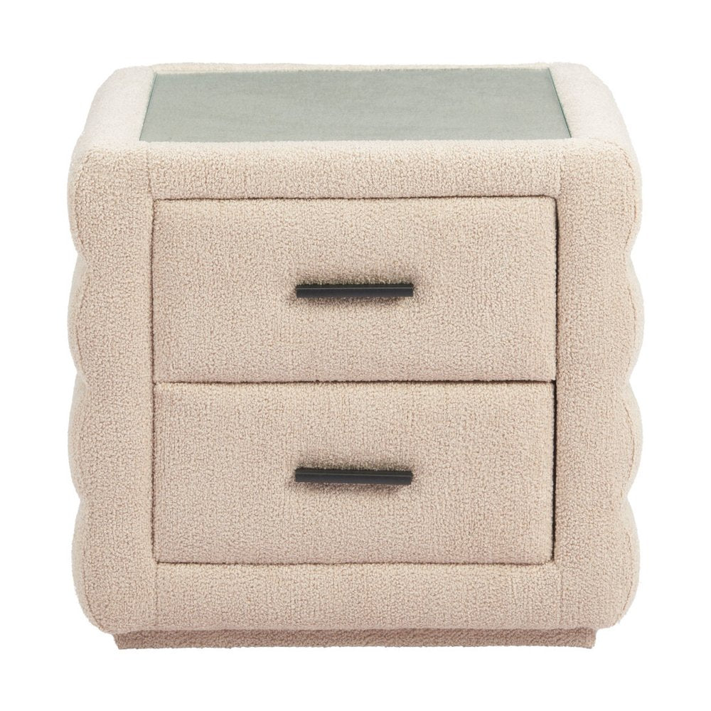 Beige Wood Square Woven Texture Two Drawer Nightstand - 17-inch