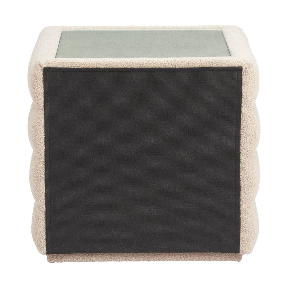 Beige Wood Square Woven Texture Two Drawer Nightstand - 17-inch