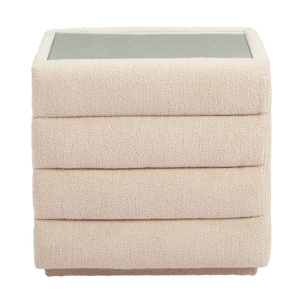 Beige Wood Square Woven Texture Two Drawer Nightstand - 17-inch