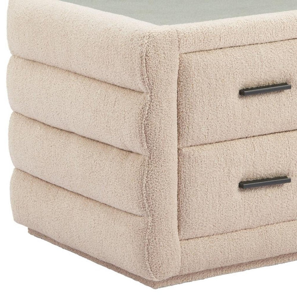 Beige Wood Square Woven Texture Two Drawer Nightstand - 17-inch