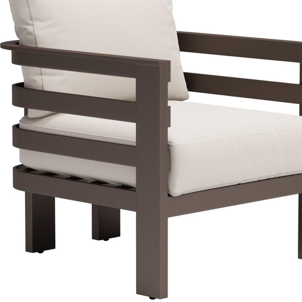 Brown Aluminum Outdoor Arm Chair with White Cushion - 30-inch
