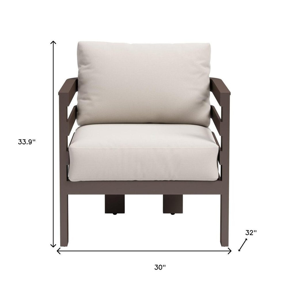 Brown Aluminum Outdoor Arm Chair with White Cushion - 30-inch